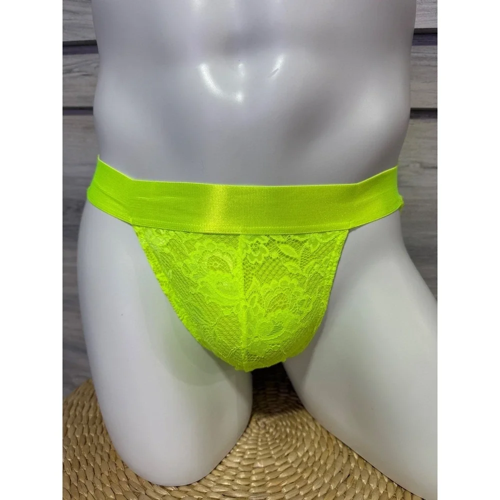 Cosabella Never Say Never Neon Yellow Lace Sports Brief Men's size  S‎ NWT